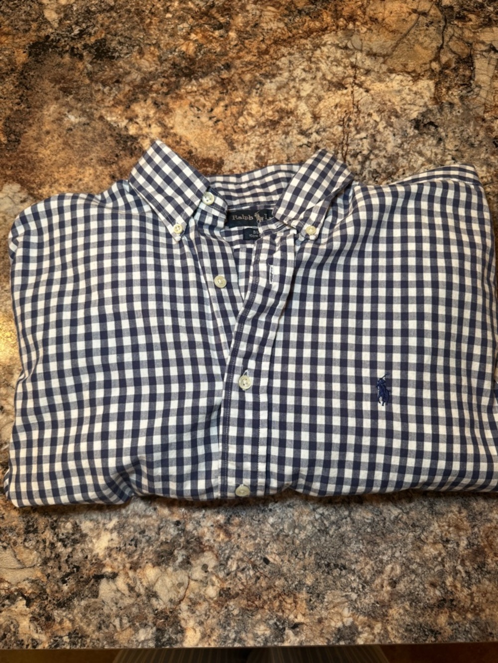 Vintage Ralph Lauren Navy & White Gingham Button-Down Shirt—“Blake” 100% Cotton